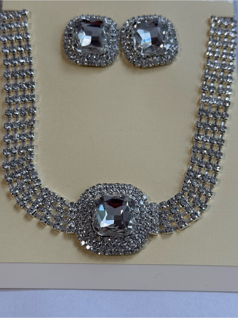 Elegant Silver-Tone Clear Crystal Necklace & Earring Set